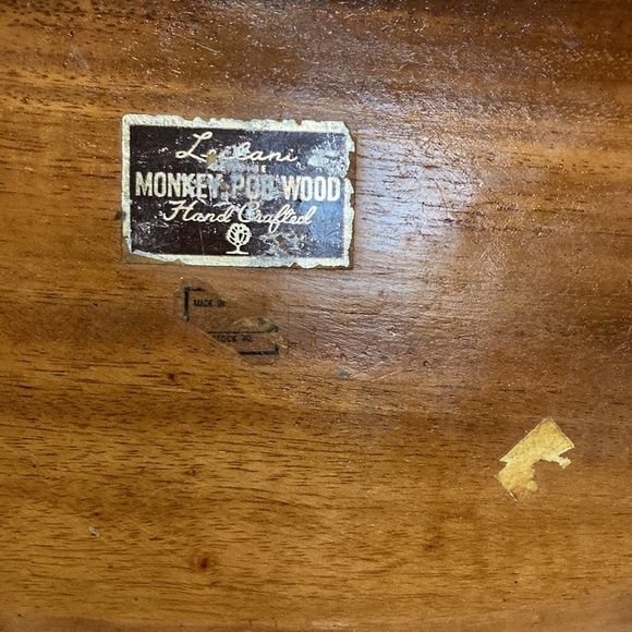 Leilani Monkey Pod Wood Leaf Tray Hand Crafted Vintage Large 18 x 9.5 inches - Picture 6 of 9